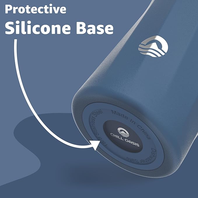 Chill Oasis Water Bottle | Compatible With Popular Flavor Cartridges | BPA Free, Leak Proof, Double-Walled Vacuum Insulated Stainless Steel, and Dishwasher Safe | Cold for 24 Hours (Navy, 32oz)