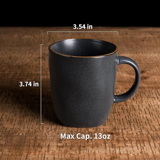 famiware Coffee Mugs Set of 4, Ocean Square 13oz Coffee Cup Set with Handle for Cocoa, Milk, Hot Chocolate, Tea, Water, Stoneware Cups for Kitchen, Microwave and Dishwasher Safe, Matte Black