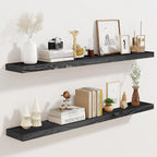 36"x6.8"x1.2" Solid Wood Floating Shelves 2-Pack - Rustic Black Finish with Hidden Brackets, Perfect for Storage and Décor in Living Room, Kitchen, Bedroom