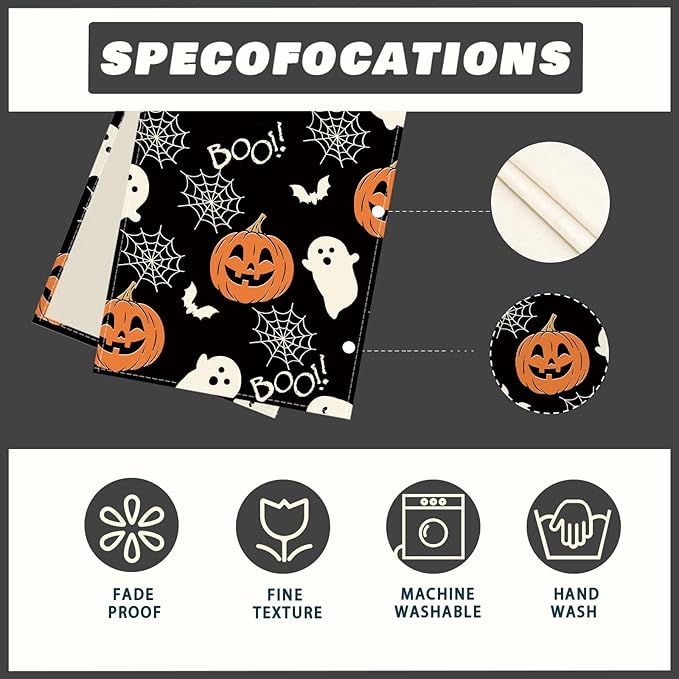 XCHI Boo Spooky Ghost Pumpkin Halloween Table Runner Burlap Table Decoration for Home Kitchen Dining Dinner Indoor Holiday Farmhouse Decor 13x120 Inch