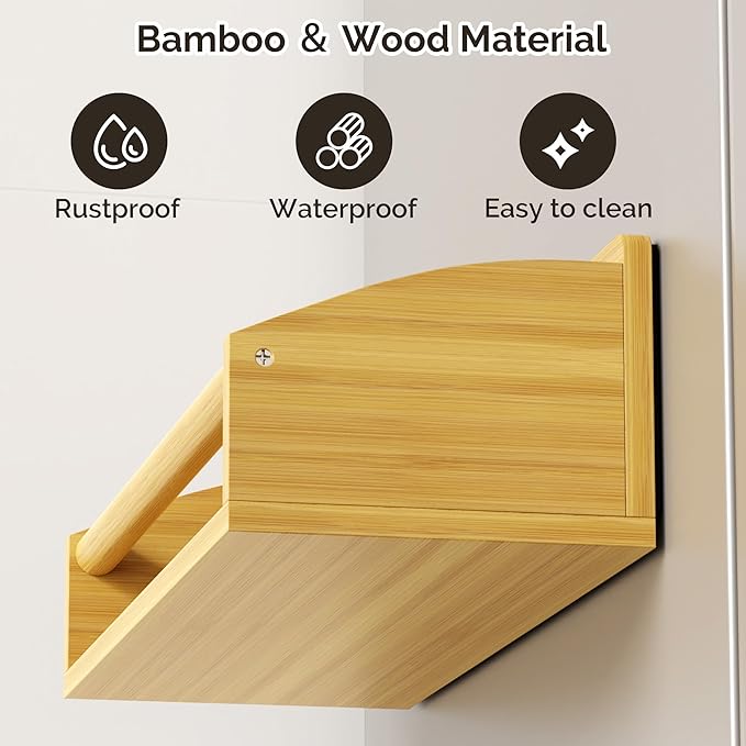 2 Pack Magnetic Spick Rack for Refrigerator, Fridge Organizer Shelf, Bamboo Wood