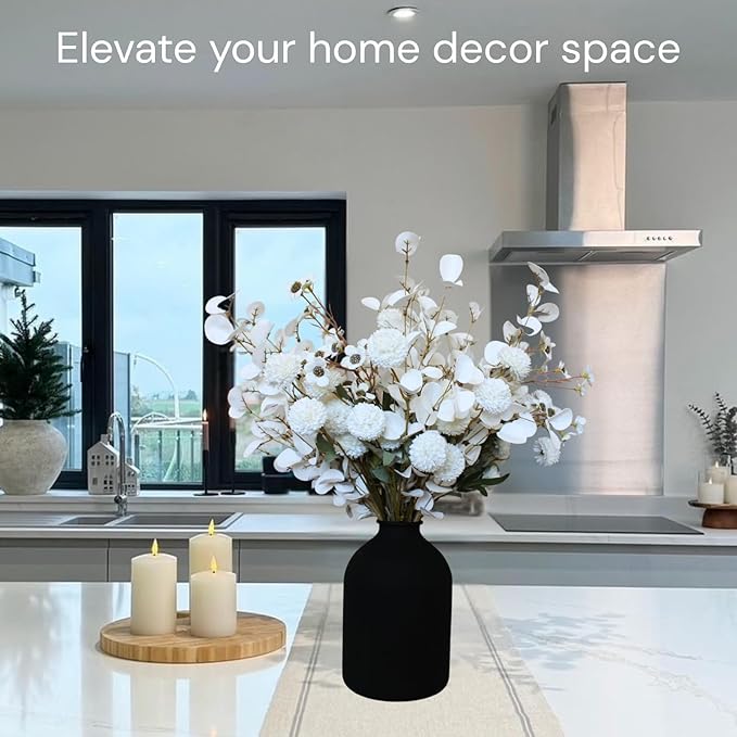 White Artificial Flowers Bulk for Vase That Look Real, White Flower Centerpiece for Table, Silk Floral for Home Decor Indoor, Faux Kiku + Eucalyptus Stems + Wildflowers, Flores Blancas Artificiales