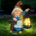 Solar Large Gnome Garden Statue with Welcome Sign Outdoor Decor with LED Lantern Funy for Porch Yard Patio Lawn Ornament Christmas Housewarming Gardening Gift