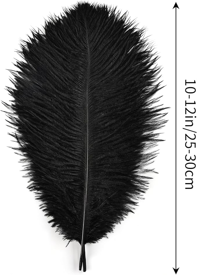 THARAHT Black Ostrich Feathers 24pcs Natural Bulk 10-12Inch 25cm-30cm for Crafts Wedding Party Centerpieces Halloween and Home Decoration Feathers