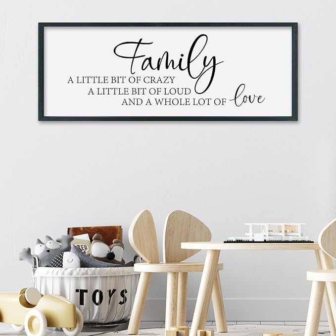 SRSZHIYUE Family A Little Bit Of Crazy Loud Sign Wall Decor Art 40"×15" Large Wood Framed Wall Hanging (Black)