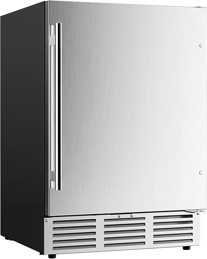 EUHOMY 24 Inch Beverage Refrigerator, Built-in and Freestanding Beverage Cooler 180 Can, Under Counter Beverage Fridge with Stainless Steel Door, Outdoor Refrigerator for Soda, Beer, Wine