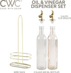COOK WITH COLOR Glass Olive Oil Bottle Dispenser - 2 Pack- 17oz Oil and Vinegar Cruet - Olive Oil Carafe Decanter for Kitchen