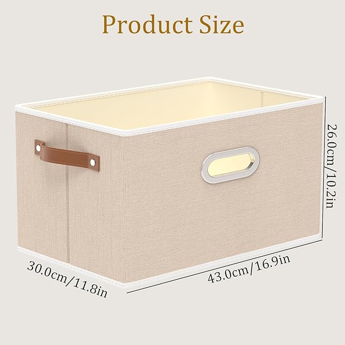 Yawinhe Fabric Storage Bins with Handles, Foldable Baskets for Shelves, Cubes with 3 Handles, Large Boxes for Clothes, Beige, 16.9''Lx11.8''Wx10.2''H, 6-Pack