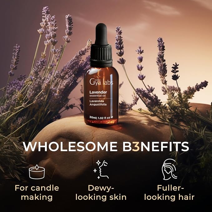 Gya Labs Lavender Essential Oil for Diffuser - 100% Pure Natural Lavender Oil for Skin, Hair, Massage, Candle Making & Aromatherapy (1.02 Fl Oz)