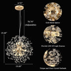 Modern Sputnik Chandeliers for Dining Room, Gold Dandelion Ceiling Hanging Lamp, Round Crystal Beaded Pendant Lights for Bedroom Living Room Farmhouse Kitchen Island (Gold 9Lights)