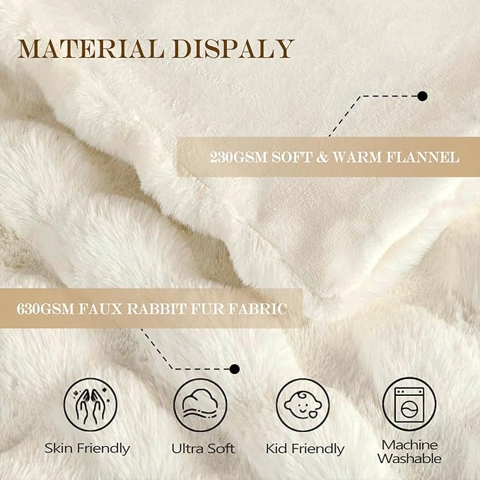 Latepis Beige Twin Bubble Cozy Faux Fur Blankets for Bed Thick Fuzzy Blanket for Couch Sofa Bedroom Warm Plush Blankets for All Seasons Ideal Gifts Luxury Throw Blanket 60x80 Inch, 860gsm