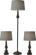 Adesso 3-Piece Lamp Set: Two Table Lamps & One Floor Lamp – Bronze Finished Base, Dark Herringbone Shade, Stylish and Cohesive Lighting for Any Space