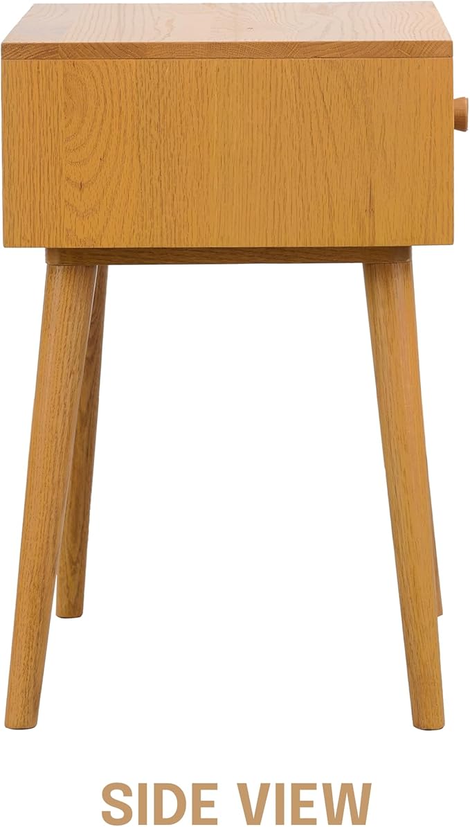 NTC Solid Oak Lux Nightstand with Drawer - Mid Century Modern Rustic Oak