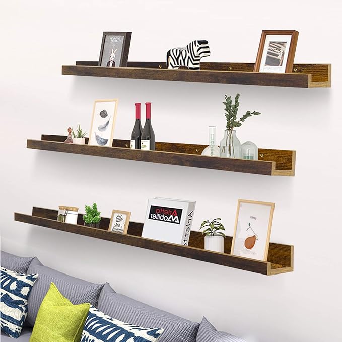 Giftgarden 47 Inch Long Floating Shelves for Wall, Rustic Picture Ledge Large Shelf for Living Room Bedroom Bathroom Kitchen, Set of 3 Different Sizes