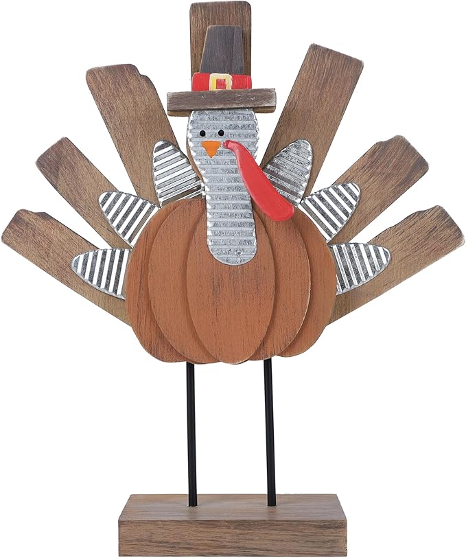 Zcaukya Thanksgiving Turkey Decoration, Wooden Indoor Standing Tabletop Turkey Decor for Home Office Bedroom Kitchen Thanksgiving Harvest Day Decorations