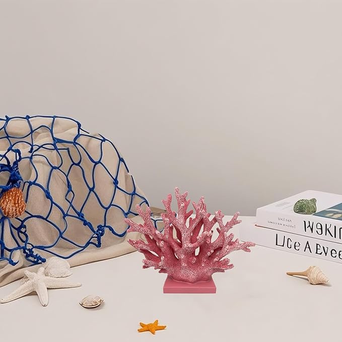 5.8" H Pink Coral Decor - Resin Coral Statue, Nautical Decor for Home, Bedroom, Bathroom, Living Room, Ocean Themed Cabinet Shelf Tabletop Decoration