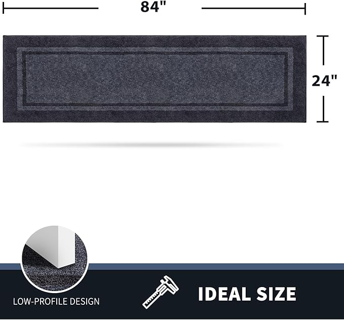 PURRUGS Dirt Trapping Door Mat 24" x 84", Non-Slip/Skid Machine Washable Entryway Rug, Shoes Scraper, Area Rug, Super Absorbent Welcome Mat for Muddy Wet Shoes and Paws, Bluish Grey & Charcoal