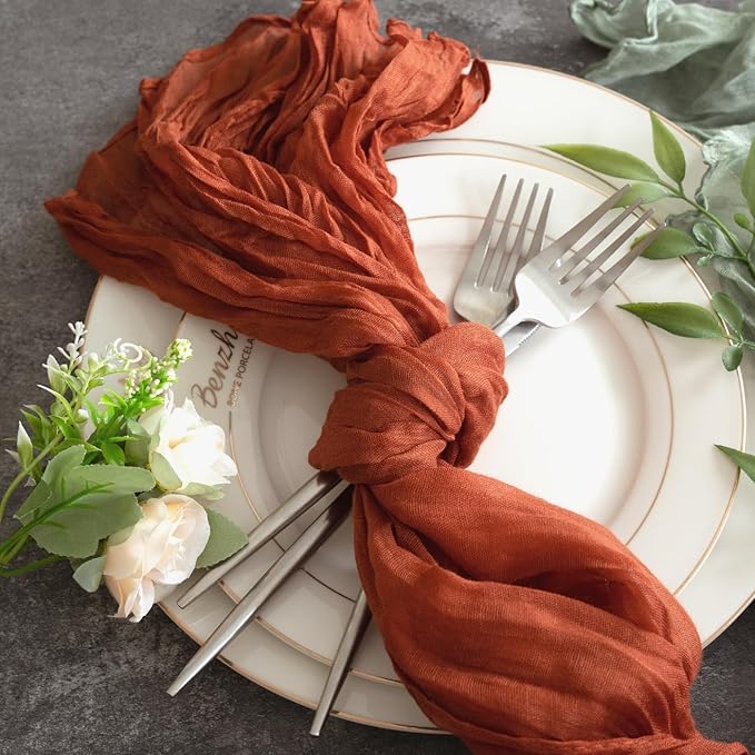 Sioloc Terracotta Table Cloth Cheesecloth Table Runner 10ft Rustic for Tea Wedding Party Baby Bridal Centerpiece Fall Decor for Home Halloween Thanksgiving