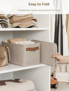 StorageWorks Narrow Storage Bins, Small Basket for Closet and Shelves, Rectangular Fabric Organizer with Handles, Toilet Paper Storage, Brown and Beige, 2-Pack
