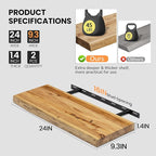 Floating Shelves for Wall, 24"x9.3" Rustic Solid Live-Edge Elm Wood Wall Shelves, Heavy-Duty Floating Shelves with Invisible Brackets, Set of 2 for Living Room, Bedroom, and Kitchen, Natural Finish