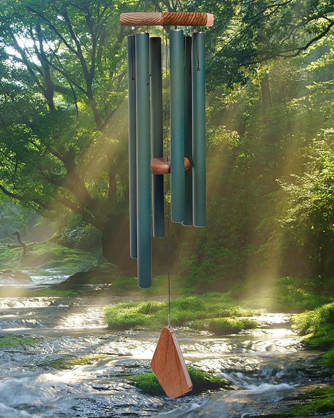 Wind Chimes Outdoor Large Deep Tone,Sympathy Wind Chime Outdoor, Memorial Wind-Chime with 6 Tuned Tubes, Elegant Chime for Garden, Patio, Balcony and Home Decor, Matte Green