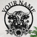 Personalized Highland Cow Name metal Signs,Custom Highland Cow Metal Shed Wall Decor,Black Metal Wall Art Plaques Outdoor wall Decorative Signage (Style H)