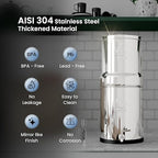 Gravity Water Filter System - 1.5 Gallons NSF Certified AISI 304 Stainless Steel Water Filter with 2 Smart (Black) Carbon Filter Elements & Free Stainless Steel Stand and Spigot (1.5G)