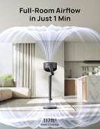Dreo Fan for Bedroom, 120° Oscillating Standing Fans, Quiet Floor Fan with DC Motor, 100ft Pedestal Fans for Room, 9 Speeds, 4 modes, 20dB, 120° Manual Vertical, 37-42" Adjustable Height, 9H Timer