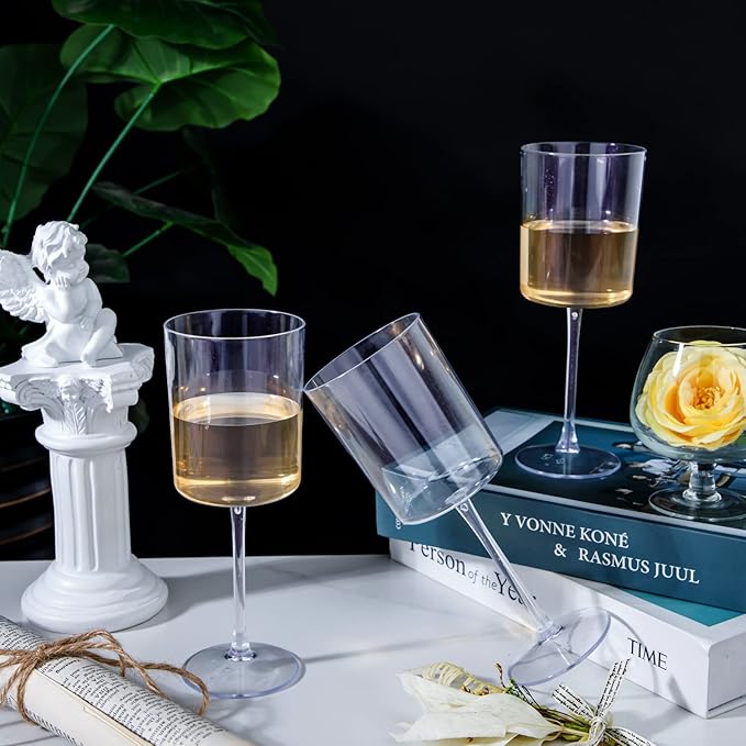 Ciaell 12 Pack Clear Plastic Wine Glasses - 10 Oz Disposable Wine Glasses with Stem for Parties & Weddings & Poolside & Outdoors & Camping