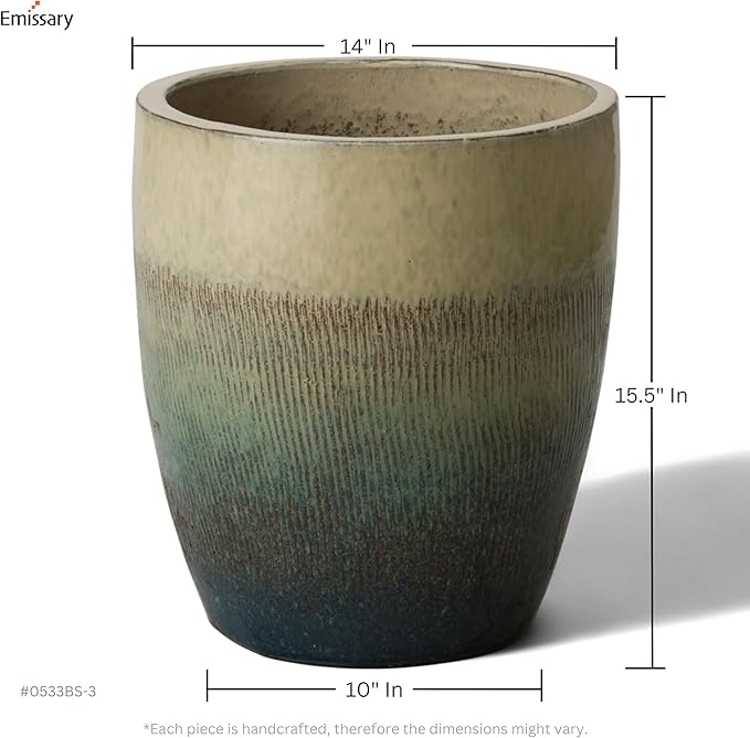 Emissary Home and Garden Bullet 11.5 in. Bayside Green Ceramic Round Planter (11.5 in. L x 11.5 in. W x 14 in. H) with Drainage Hole