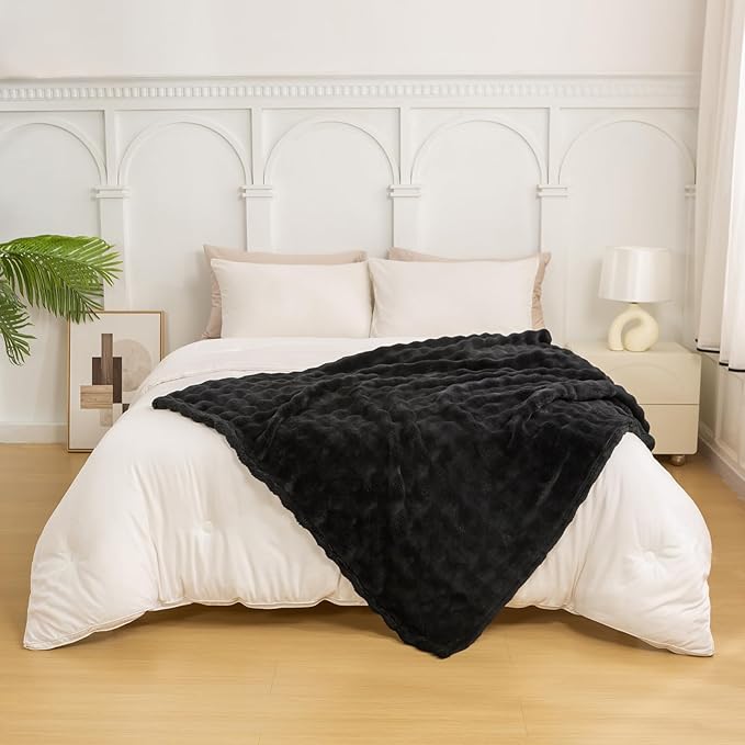 YUSOKI Luxury 3D Bubble Throw Blanket 2lb,All Ages,Home Decoration, (Black,50 * 60inches)