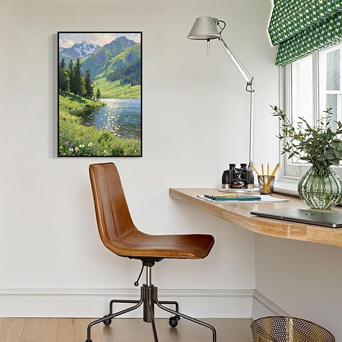 The scenery of mountain streams and green meadows is suitable for living rooms bedrooms offices landscape posters and wall paintings