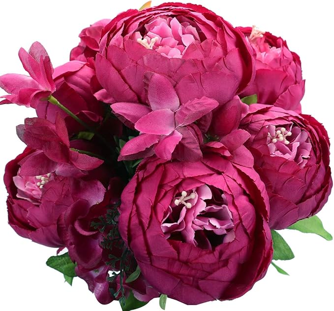 Duovlo Springs Flowers Artificial Silk Peony Bouquets Wedding Home Decoration,Pack of 1 (Spring Hot Pink)