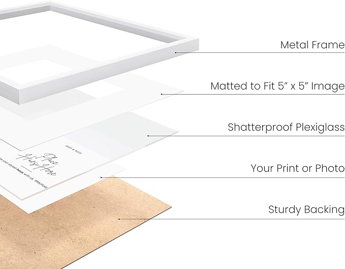 HAUS AND HUES 10x10 White Metal Picture Frames Matted to 5x5 - Features Premium Aluminum & Hanging Hardware, Shatterproof Plexiglass - Ideal for Home, Room, Office (10x10 in, White, Set of 15)