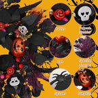 24" Glitter Halloween Wreath Outdoor - Sparkly Balls, Skulls, Bat, Skeleton, Pumpkin on Black Twig | Front Door Outside Goth Decor for Spooky Night