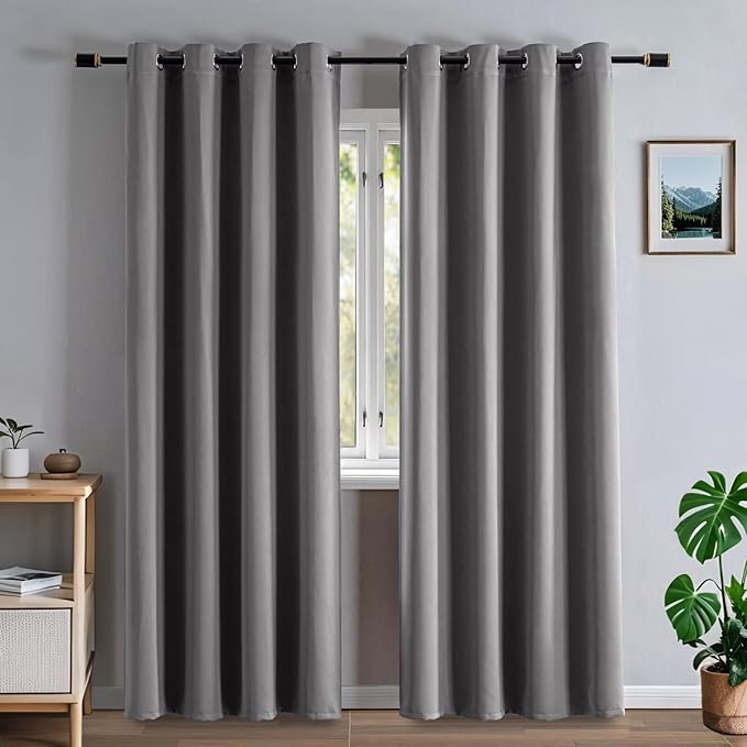 Blackout Curtains 84 Inch Length for Bedroom, Thermal Insulated Blackout Curtains 2 Panels Set, Solid Grommet Privacy Room Darkening Drapes for Living Room Windows(W52 x L84, Light Grey)
