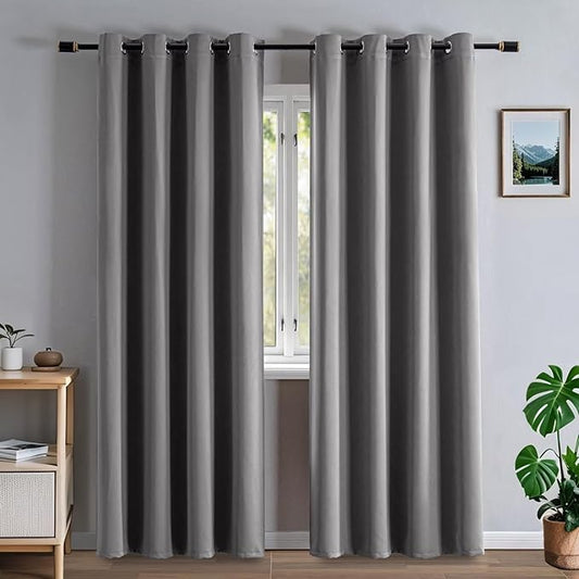 Blackout Curtains 108 Inches Long for Bedroom, Thermal Insulated Blackout Curtains 2 Panels Set, Solid Grommet Privacy Room Darkening Drapes for Living Room Windows(W52 x L108, Light Grey)