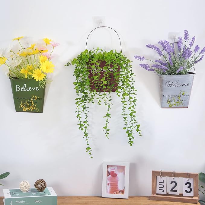 GDYOOSHOW 3Pcs 7.4" Tall Galvanized Metal Hanging Planter Rustic Wall Flower Bucket Echelon Wall Pot for Garden Balcony Indoor or Outdoor