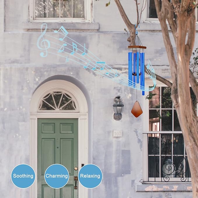 Wind Chimes for Outside, Windchime Outdoor with 6 Tuned Tubes, Elegant Chime for Garden Patio Decoration, Blue