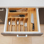 Umilife Large Kitchen Drawer Organizer, 19"x20" Silverware Utensils Organizer, 2.5" High for Large Deep Drawers, Bamboo Flatware Holder with Thick Frames, Sturdy Kitchen Organization Tray