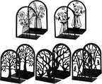 Faccito 5 Pairs Book Ends, Black Metal Bookends for Shelves Decorative, Non Skid Tree Stopper and Flower Shelf Holder for Heavy Books, Home Office School Supplies(Modern)