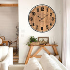 Large Old Town Farmhouse Wall Clock 30 Inches Rustic Antique Wood with Metal Circle and Large Numerals Silent Battery Operated Wall Clock for Office Kitchen Bedroom Living Room