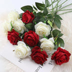 White Fake Roses Artificial Flowers - 10 Pcs Fake Artificial Roses Silk Flowers with Stems for Home Wedding Hotel Office Centerpiece Decor