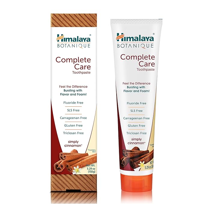 Himalaya Botanique Complete Care Toothpaste, Herbal, Cinnamon Flavor, Fights Plaque, Freshens Breath, Fluoride Free, No Artificial Flavors, SLS Free, Cruelty Free, Foaming, 5.29 Oz, 1 Pack