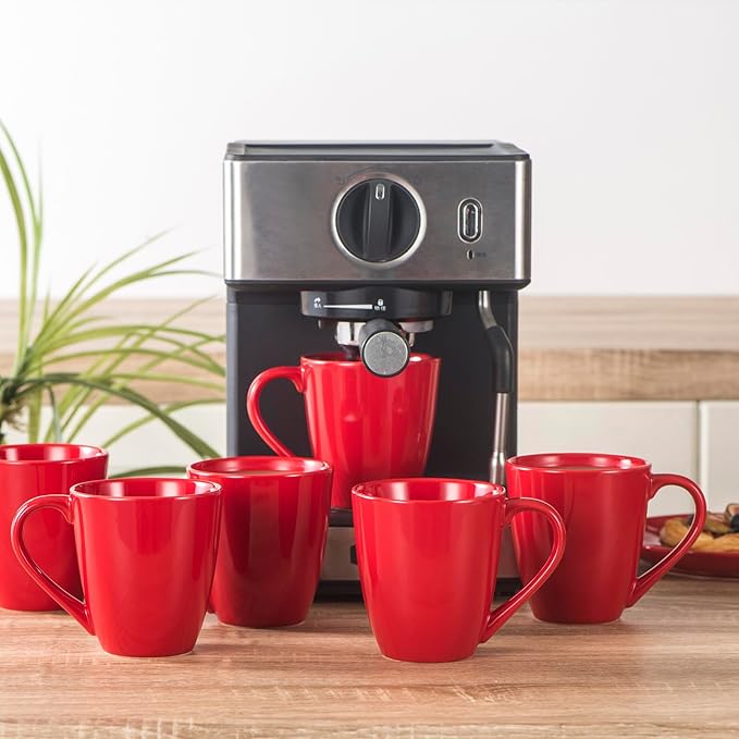 vicrays Coffee Mug Set, 12 Ounce, Ceramic Mug for Men, Women, Unique Glazed Mugs with Handle for Coffee, Tea, Milk, Cocoa, Cereal - Set of 6 Red