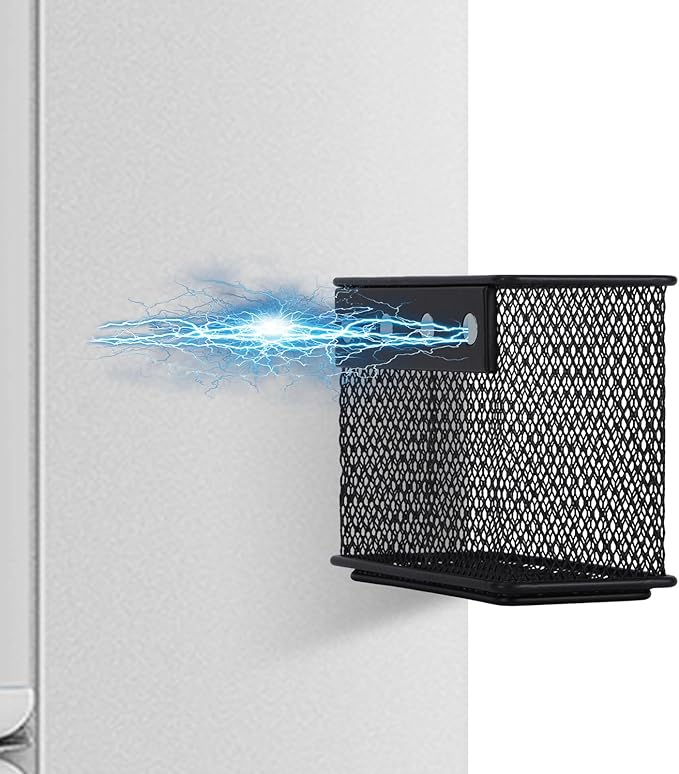 4.5'' × 2.2'' × 3.5'' Magnetic Basket for Whiteboard Black Magnetic Basket for Fridge Magnetic Organizer Holder with 4 Strong Magnets Magnetic Holder for Refrigerator Locker, Set of 2