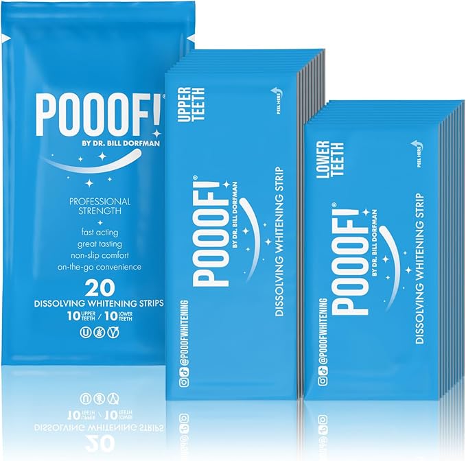 POOOF! Dissolving Teeth Whitening Strips by Dr. Bill Dorfman | 12% Hydrogen Peroxide | No-Slip Melt-Away Advanced Seal | Fast Stain Removal | Enamel & Sensitive Safe | 20 Ct (10-Day) | Polar Mint