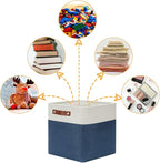 DULLEMELO Foldable Storage Cubes 12 x 12 Organizer Bins,Canvas Storage Bins Empty Gift Baskets for Organizing with SturdyLeather Handles, Closet Baskets for Nursery Storage(4 Pack - 12" White&Blue)