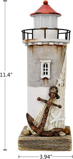 Linfevisi Wood Lighthouse Decor Rustic LED Light House Decor Wooden Decorative Nautical Lighthouse Statue Coastal Beach Themed Lighthouse Handcrafted Tabletop Decoration Home Bathroom (11.4")