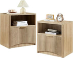 Fluted Nightstand Set of 2 - Natural Oak